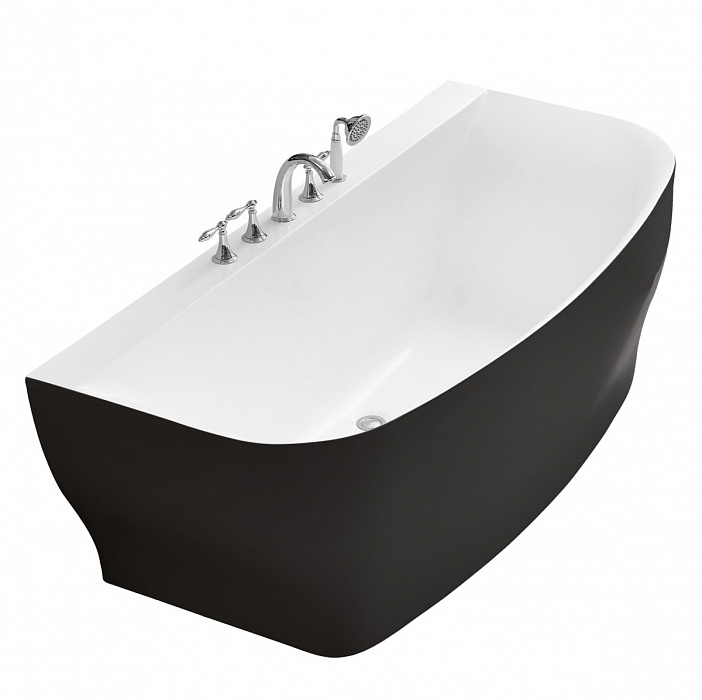Акриловая ванна без перелива BelBagno BB74-NERO-W0, 1650x780x590 Пристенная 